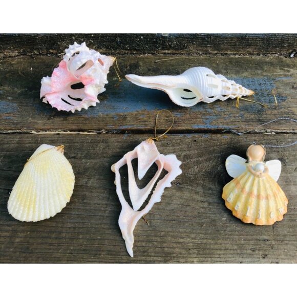 Unbranded Other - Lot of 5 Handmade Glittered Seashell Christmas Ornaments Angel Murex Clam Coasta